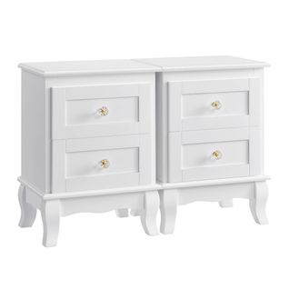 Lot De 2 Tables De Chevet, 38,5 X 30,5 X 52,5 Cm, Avec 2 Tiroirs, Blanc