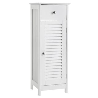 Armoire De Rangement De Salle De Bain Avec Tiroir, porte persienne, 32 x 30 x 87 cm, Blanc