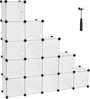 Étagère De Rangement Avec 16 Casiers, Etageres Cubes, Stable, Assemblage Facile, Blanc