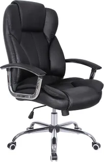 Fauteuil De Bureau, Large Assise Rembourrée, Avec Appui-tête, Hauteur Réglable, Noir