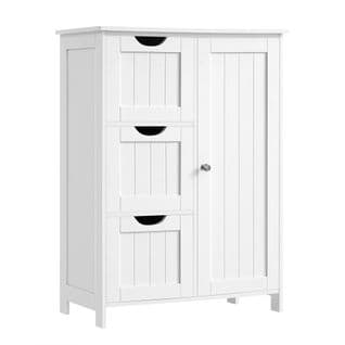 Armoire De Salle De Bain Avec 3 Tiroirs Et 1 Placard, 60 X 30 X 81 Cm, Blanc