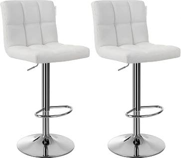 Chaises De Bar, Lot De 2, Avec Dossier Et Repose-pieds, Pied Chromé, Blanc