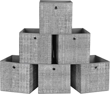 Lot De 6 Cubes De Rangement Pliables Gris En Tissu Non Tissés - H30 Cm