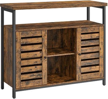 Buffet Avec Placard Et Étagères, 100 X 35 X 81,5 Cm, Style Industriel, Marron Rustique, Noir