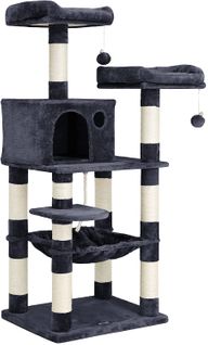 Arbre À Chat, Stable, 2 Niches, Hauteur 143 Cm, Gris Foncé