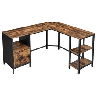 Bureau D'angle, Table En Forme De L, Avec Caisson À Dossiers Suspendus, 2 Étagères