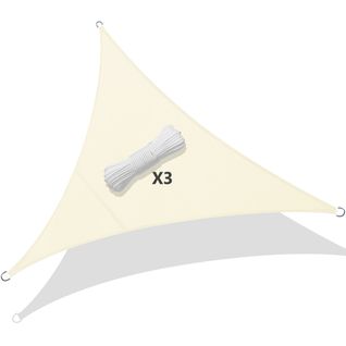 Vounot Voile D’ombrage Triangle Imperméable Polyester Avec Corde 3x3x3m Beige