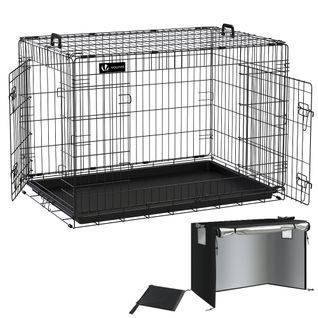 Cage Pour Chien Pliable Avec 2 Portes Verrouillable Plateau Amovible 107x70x78cm