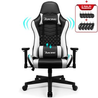 Chaise Gaming Charge 150kg, Fauteuil Bureau Ergonomique, Assise De 56cm, Hauteur, Coussins Réglables