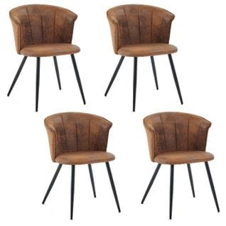 Lot De 4 Chaises De Salle À Manger Fauteuil Assise Rembourrée En Suédine Pieds En Métal, Marron