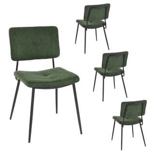 Lot De 4 Chaises De Salle À Manger Avec Dossier Assise Rembourrée En Tissu Pieds En Métal, Vert