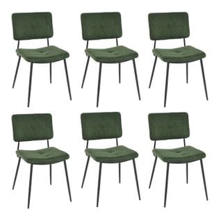 Lot De 6 Chaises De Salle À Manger Avec Dossier Assise Rembourrée En Tissu Pieds En Métal, Vert