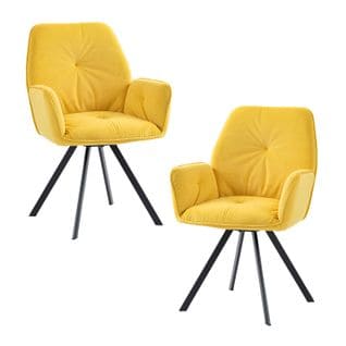 Lot De 2 Chaises Salle À Manger Pivotant Sur 360° Fauteuil Rembourré En Velours Jaune 60x62x87.5cm