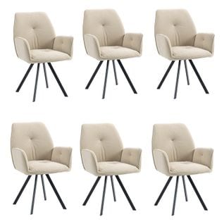 Lot De 6 Chaises Salle À Manger Pivotant Sur 360° Fauteuil En Velours, Beige, 60x62x87.5cm