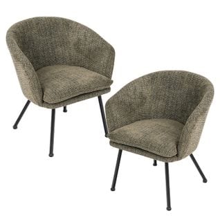 Lot De 2 Fauteuils De Salon Scandinaves Chaise Relax Sofa Avec Accoudoirs Pieds En Métal, Vert