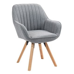 Chaise Salle À Manger Fauteuil Pivotant Avec Accoudoirs En Tissu Pieds En Bois Massif Gris