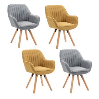 Lot De 4 Chaise Salle À Manger Fauteuil Pivotant Avec Accoudoirs Pieds En Bois Massif Gris Jaune