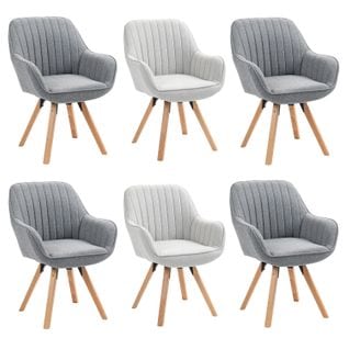 Lot De 6 Chaise Salle À Manger Fauteuil Pivotant Avec Accoudoirs Pieds En Bois Massif Beige Gris