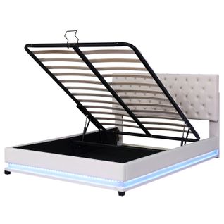 Lit Adulte Double,140x200cm,lit LED Avec Coffre,lit Rembourré,beige