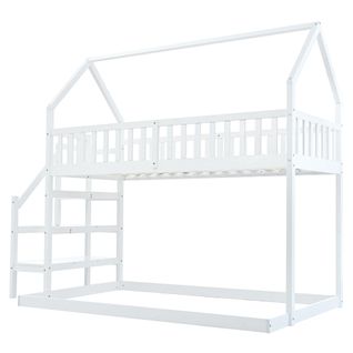 Lit Pour Enfant Avec Lit Superposé, Escalier, Blanc (90x200cm)