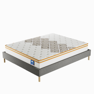 Ensemble Matelas Ressorts + Sommier 120x190cm, Errakis 28cm D’épaisseur Et Sommier Tissu Gris