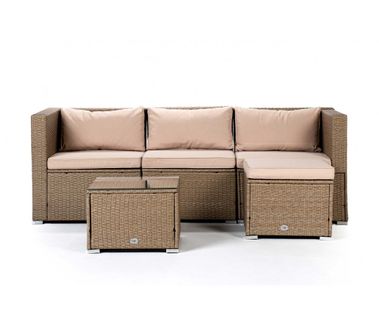 Salon De Jardin Bahamas Triple Set 4 Places Beige Rotin Synthétique