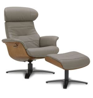 Fauteuil Et Pouf Relax Manuel - Cuir Et Chêne Naturel - Vega - Cuir Taupe