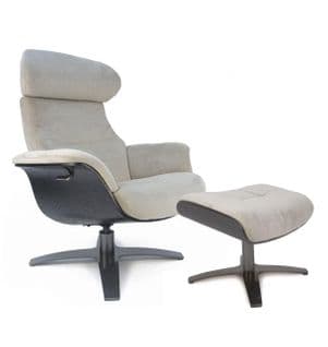 Fauteuil Et Pouf Relax Manuel - Velours Et Chêne Noir - Vega - Velours Beige