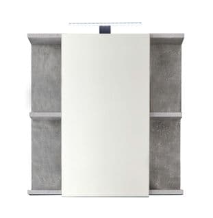 Armoire de Toilette Murale avec Miroir et Éclairage - Gris Béton En MDF - 60x20x62 Cm