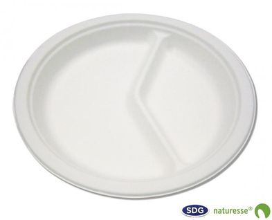 Assiette Plate Pulpe De Cellulose 2 Compartiments 26 Cm - Sdg - Lot De 500