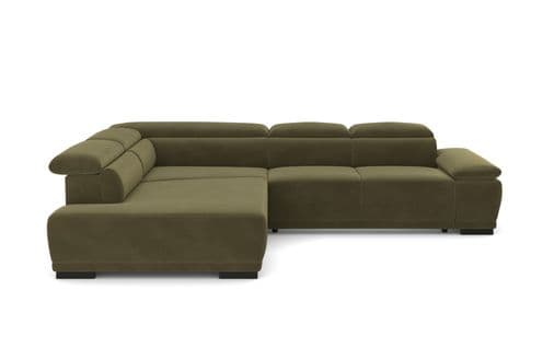 Canapé d'angle gauche TORINO tissu velvet vert