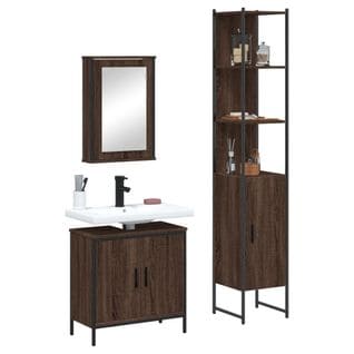 Ensemble De Meubles De Salle De Bain 3 Pièces Chêne Marron