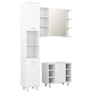 Ensemble De Meubles De Salle De Bain 3pcs Blanc Bois Ingénierie