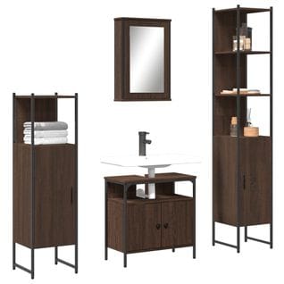 Ensemble De Meubles De Salle De Bain 4 Pièces Chêne Marron