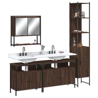 Ensemble De Meubles De Salle De Bain 4 Pièces Chêne Marron