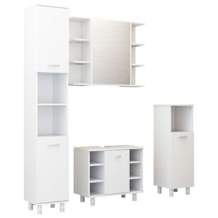 Ensemble De Meubles De Salle De Bain 4pcs Blanc Bois Ingénierie