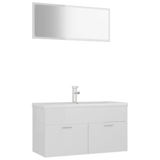 Ensemble De Meubles De Bain Blanc Brillant Bois D'ingénierie