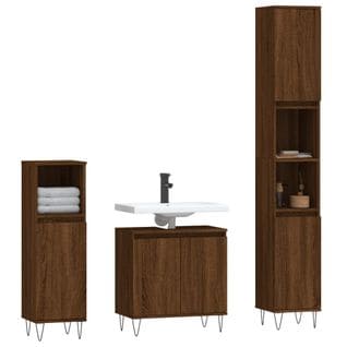 Ensemble D'armoires De Salle De Bain 3 Pièces Chêne Marron