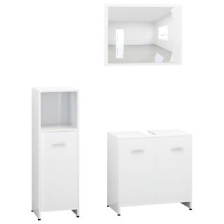 Ensemble De Meubles De Bain 3pcs Blanc Brillant Bois Ingénierie