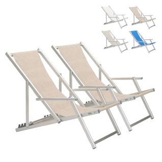 Lot De 2 Chaises Pliante Longue Avec Accoudoirs Plage Et Jardin Mira