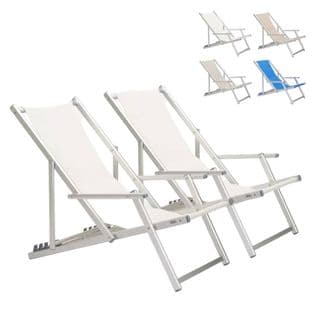 Lot De 2 Chaises Pliante Longue Avec Accoudoirs Plage Et Jardin Mira