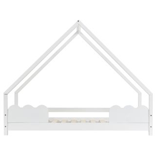 Lit Maison Pour Enfant - 80x160cm - Protection Contre Les Chutes - Bois Massif - Blanc