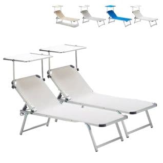 Lot De 2 Transat De Plage Bain De Soleil Avec Pare-soleil Catcool