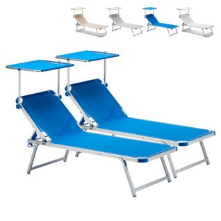 Lot De 2 Transat De Plage Bain De Soleil Avec Pare-soleil Catcool