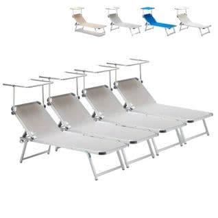 Lot De 4 Transat De Plage Bain De Soleil Avec Pare-soleil Catcool