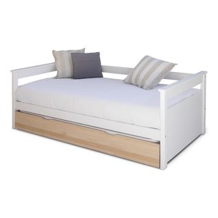 Pack Lit Gigogne Avec 2 Matelas Izao   Blanc Et Bois 80x190 Cm