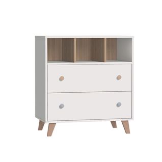 Commode 2 Tiroirs Bébé Kombu   Blanc Et Bois