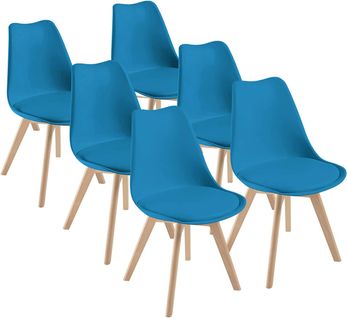 Chaises De Salle à Manger Scandinave, Chaise De Bureau Rétro, Bleu, Lot De 6