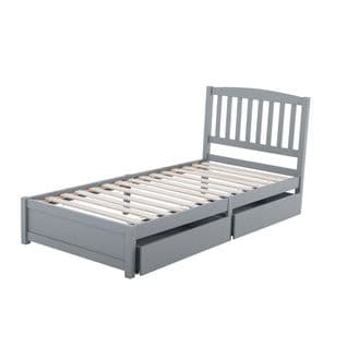 Lit Pour Enfant En Bois Massif Avec Tiroirs - Lit Simple 90x200 - Gris