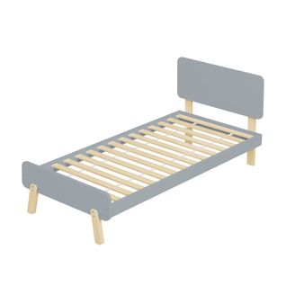 Lit Pour Enfant 90x190 Cm En Bois Massif Avec Sommier À Lattes, Gris